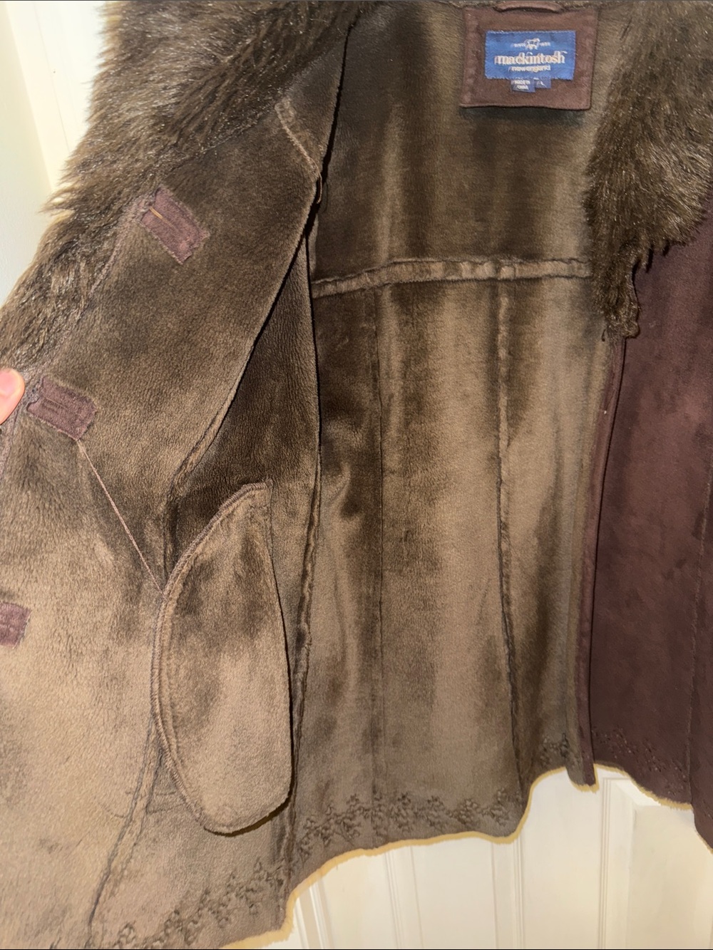 Brown Shearling Fur-Trim Coat/Jacket - Picture 6 of 7
